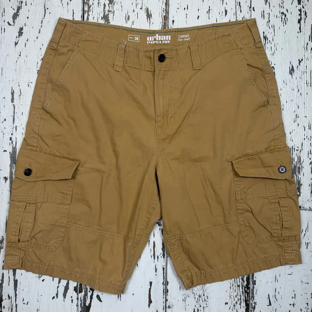 Urban pipeline cargo shorts, men’s 38 classic link light brown flat print